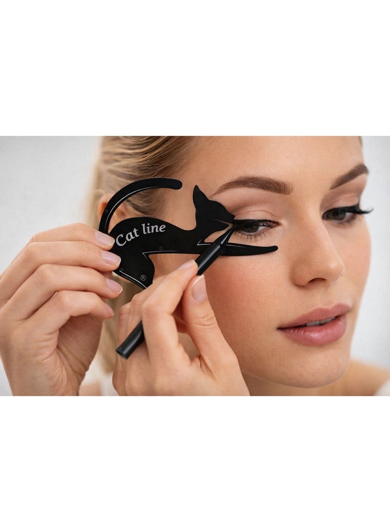 أداة استنسل لتحديد العين ورسم الايلاينر بتصميم قطة جناح مزدوج لقلم تحديد العربي 10 تصاميم متلألئ أسود - Image 4